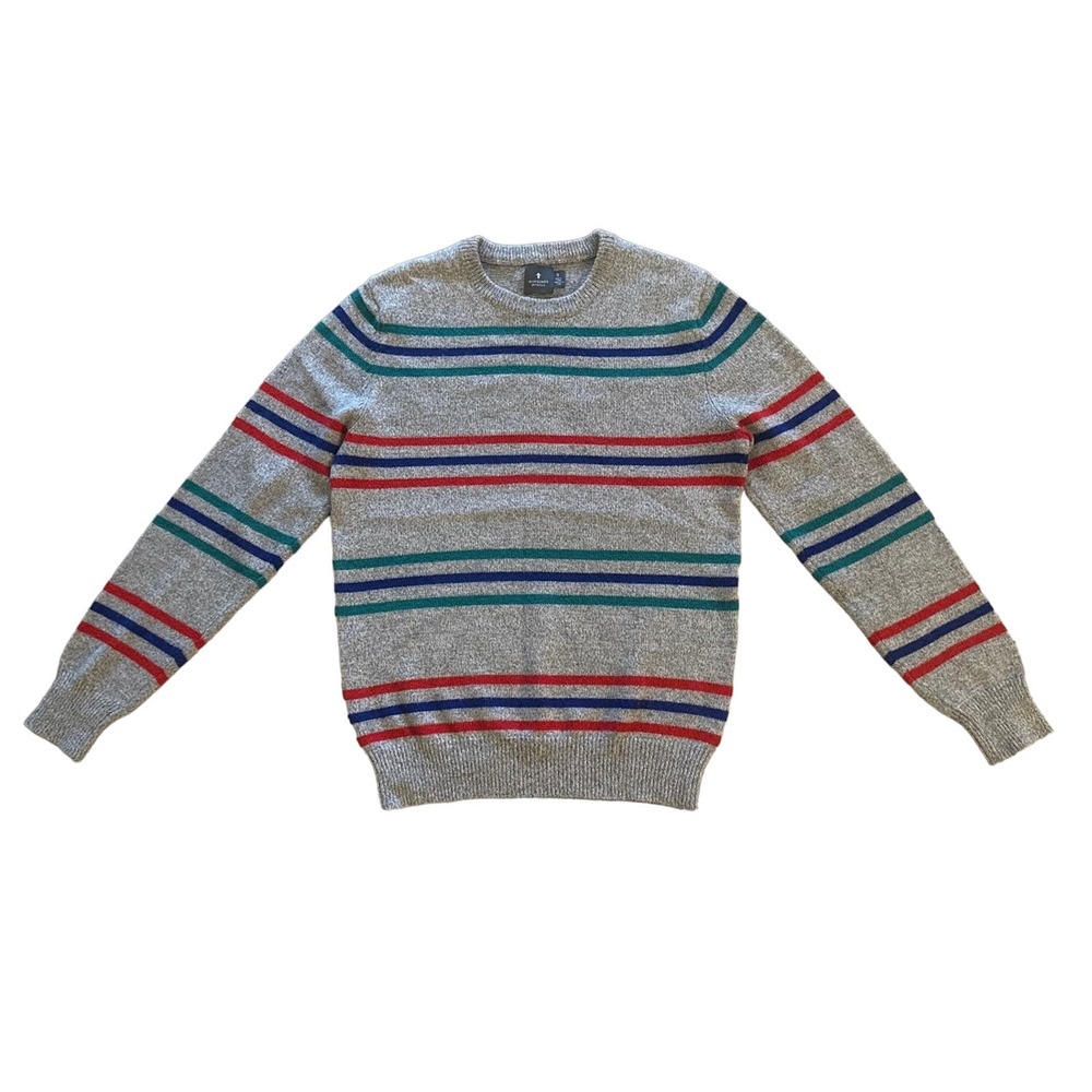 Men S Hawkings McGill Crewneck Gray Striped Sweater Lambswool Blend Long Sleeve